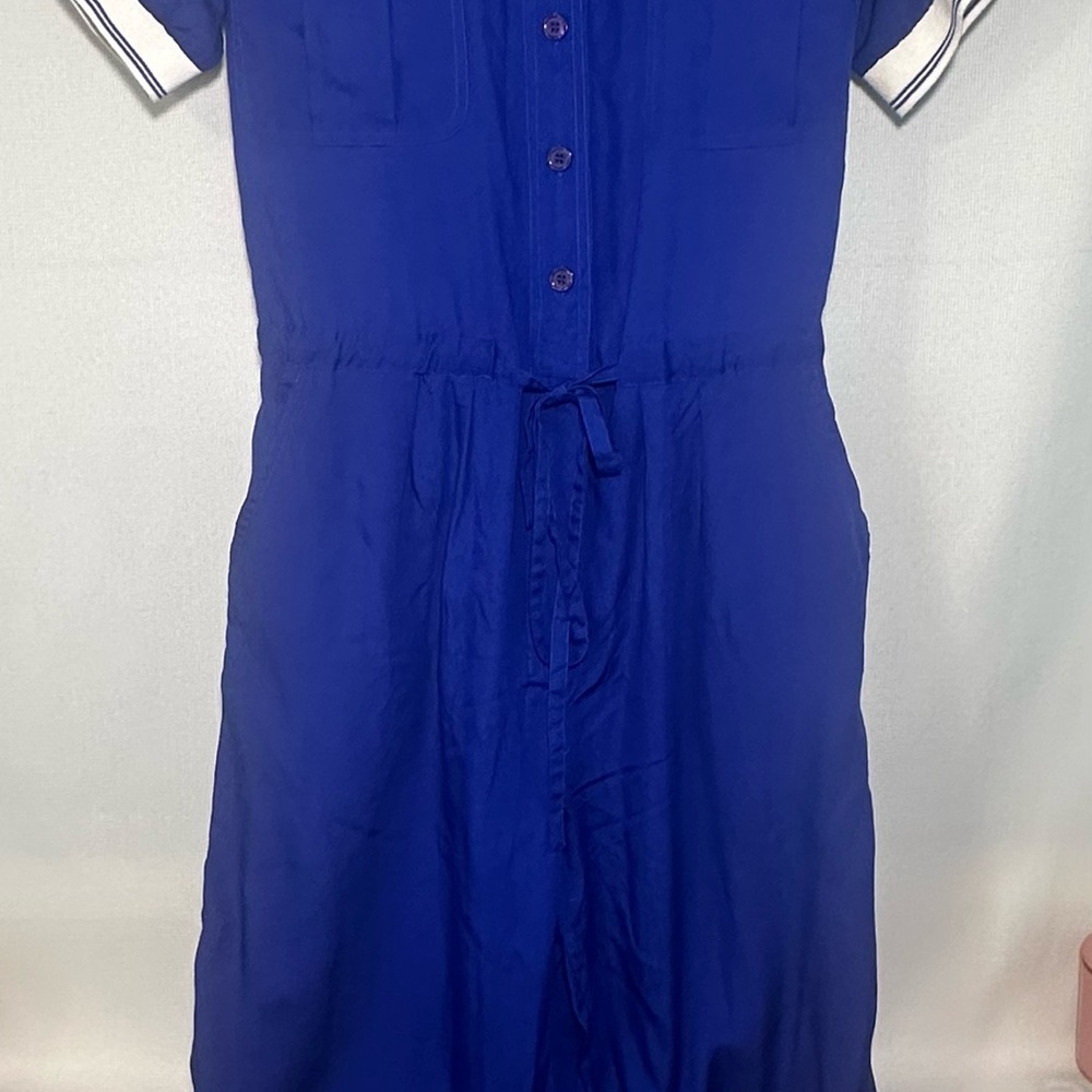 Vintage Lands' End Cobalt Blue Polo Shirt-Style Drawstring Jumpsuit